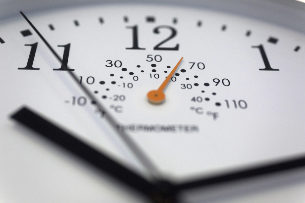 Clock face detail with built in temperature gauge